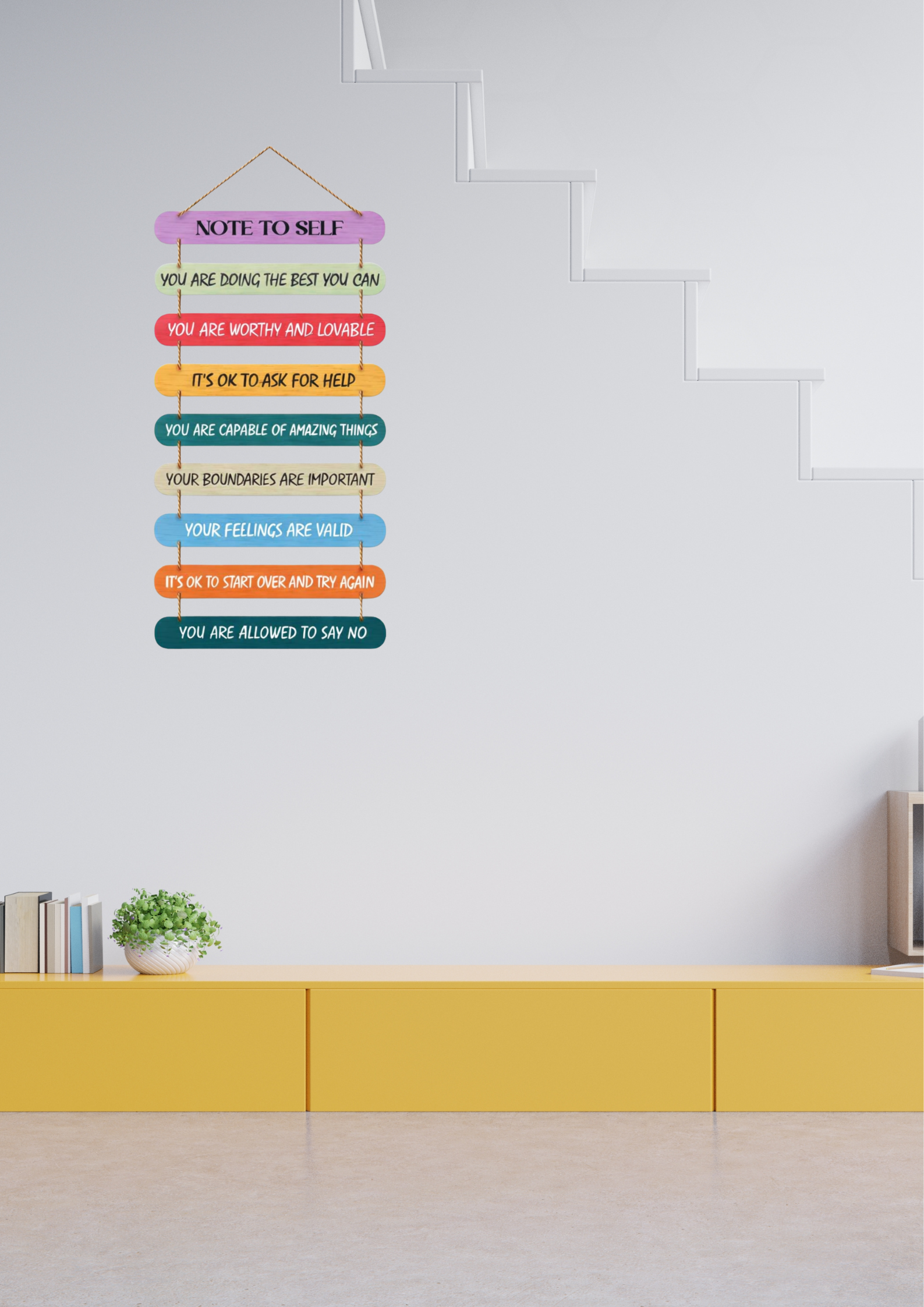 Quotes wall decor closeup detail