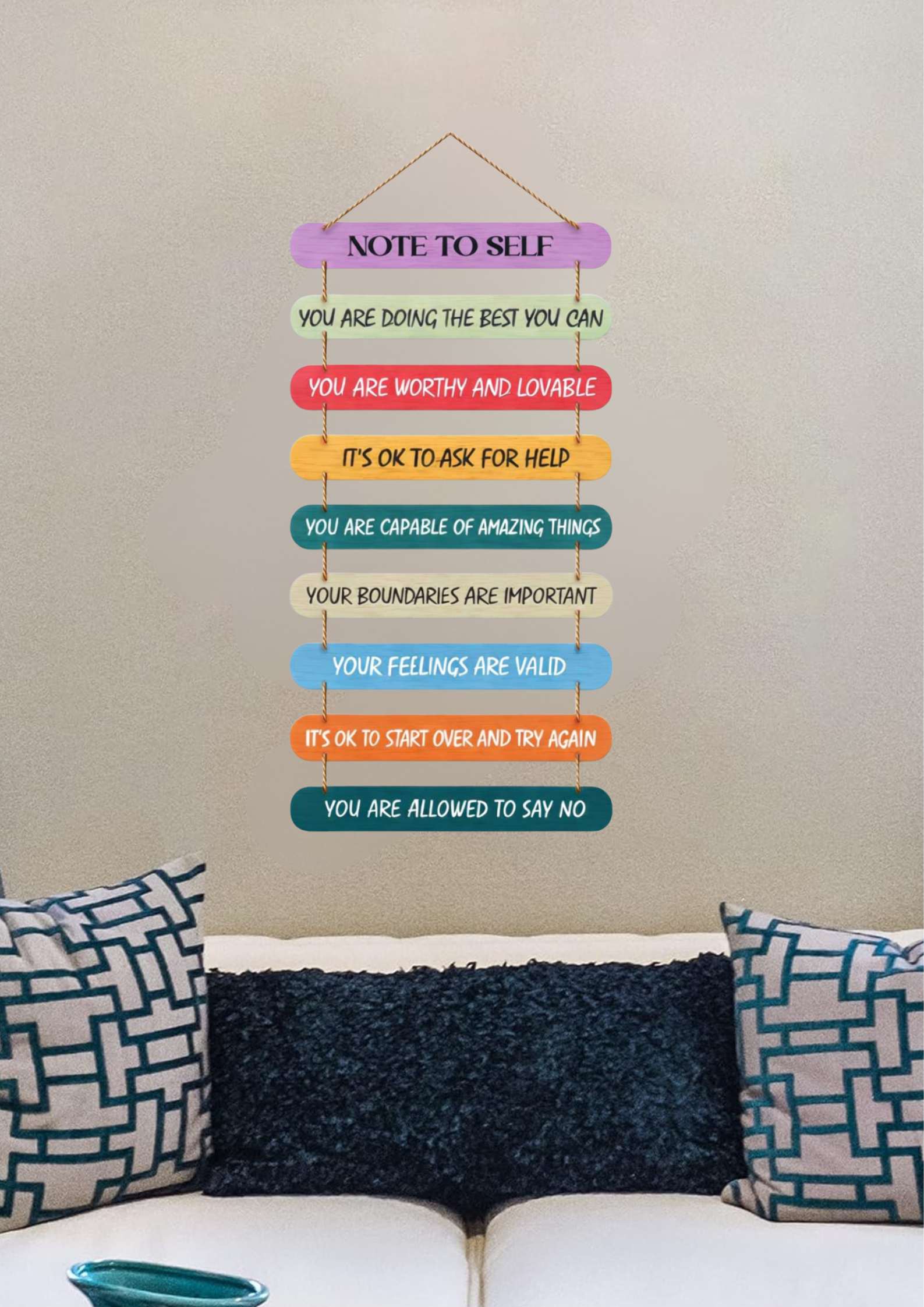 Quotes wall decor closeup detail