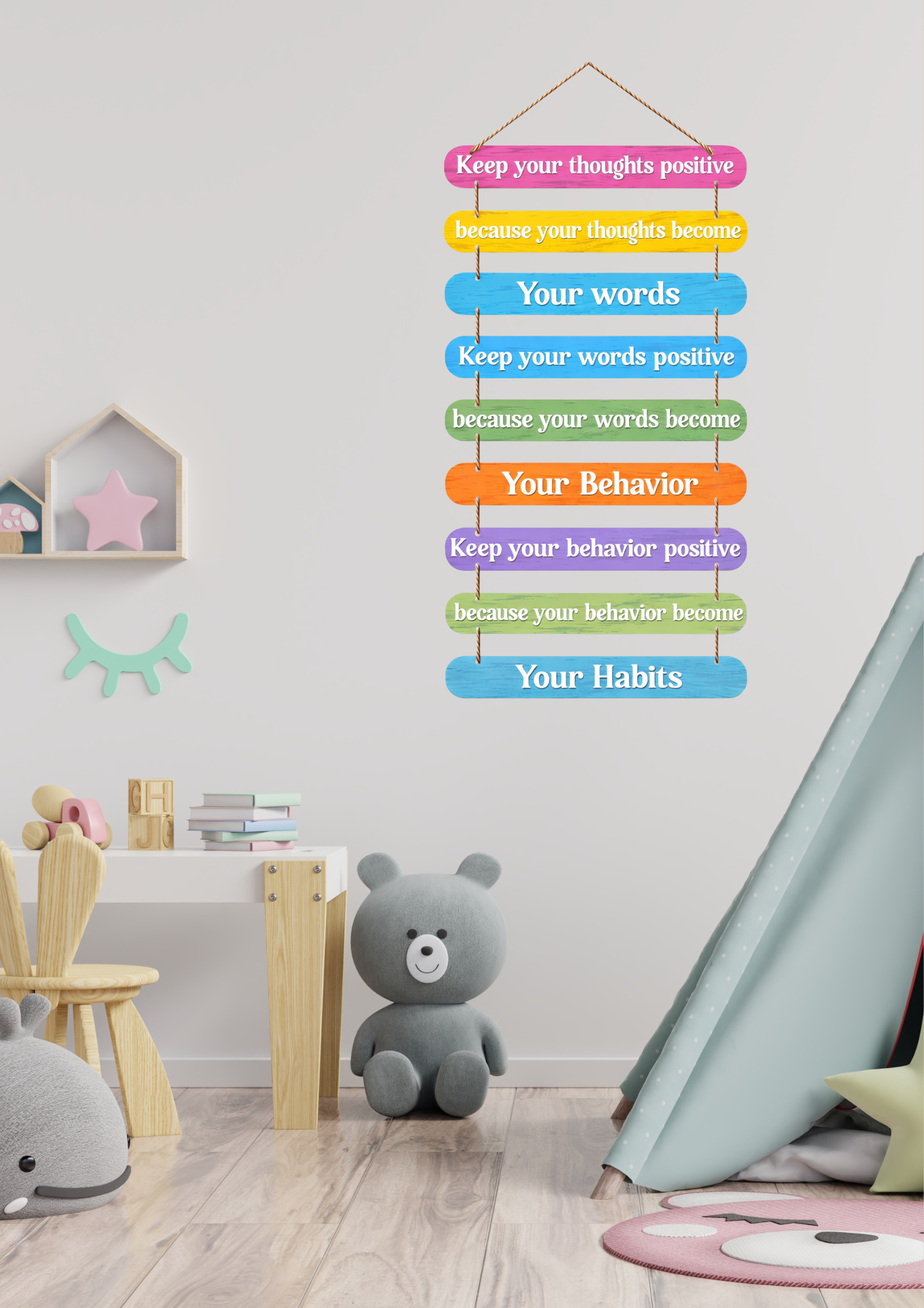 Quotes wall decor closeup detail