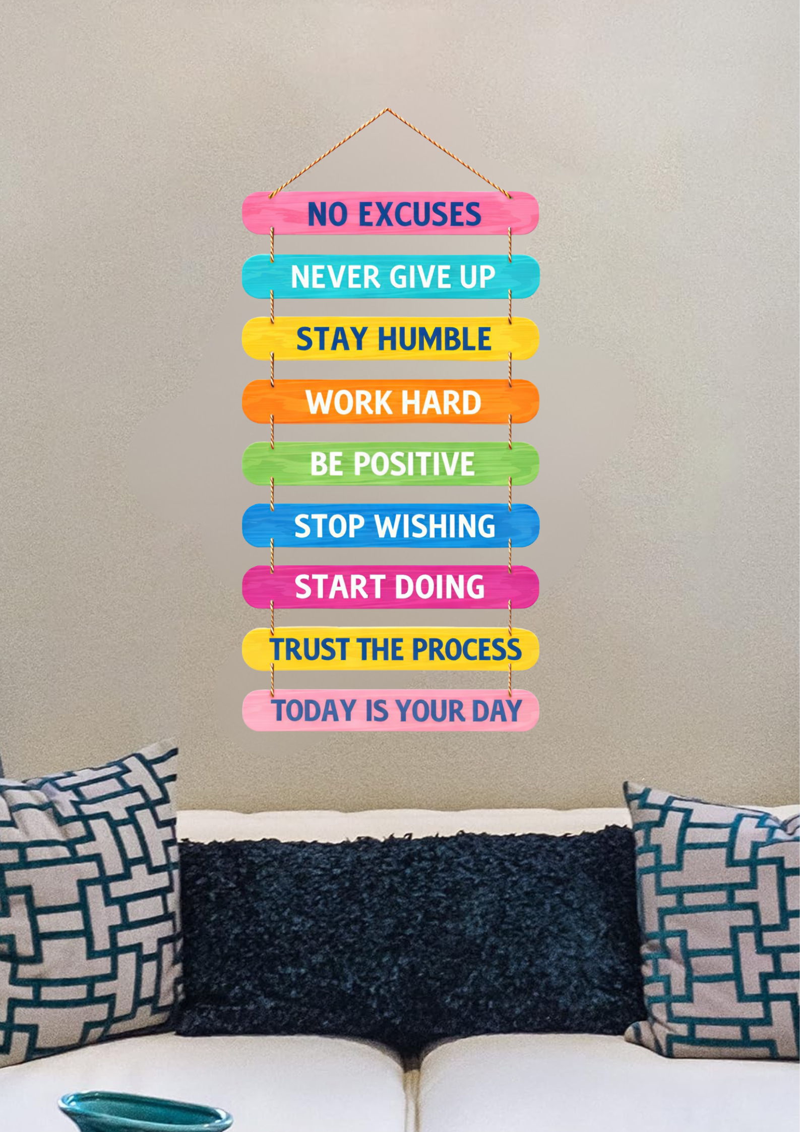 Quotes wall decor closeup detail