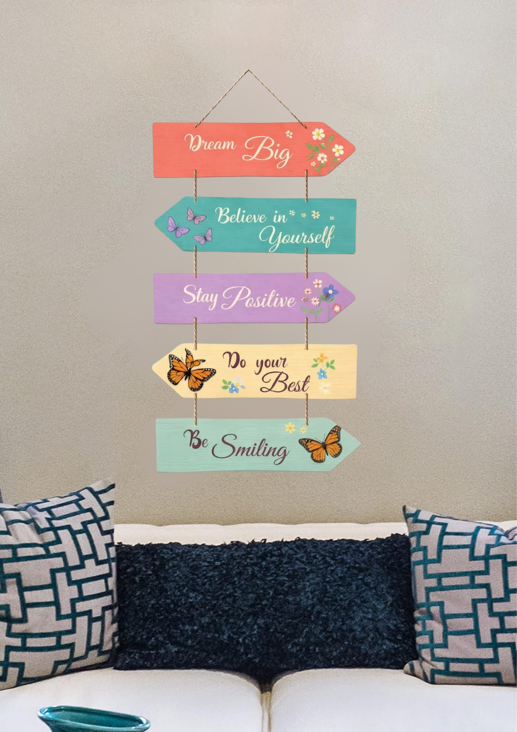 Quotes wall decor closeup detail