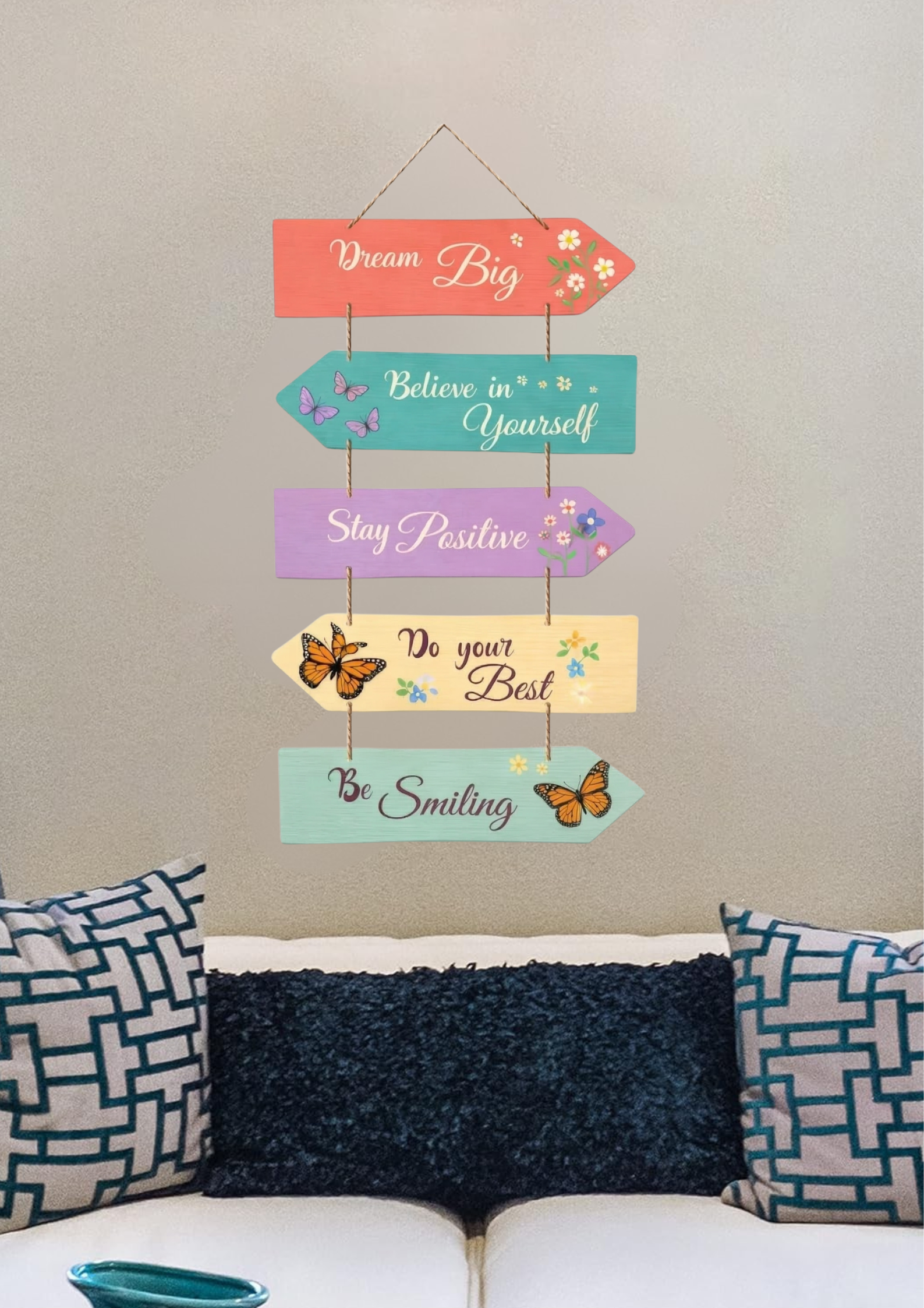 Quotes wall decor closeup detail