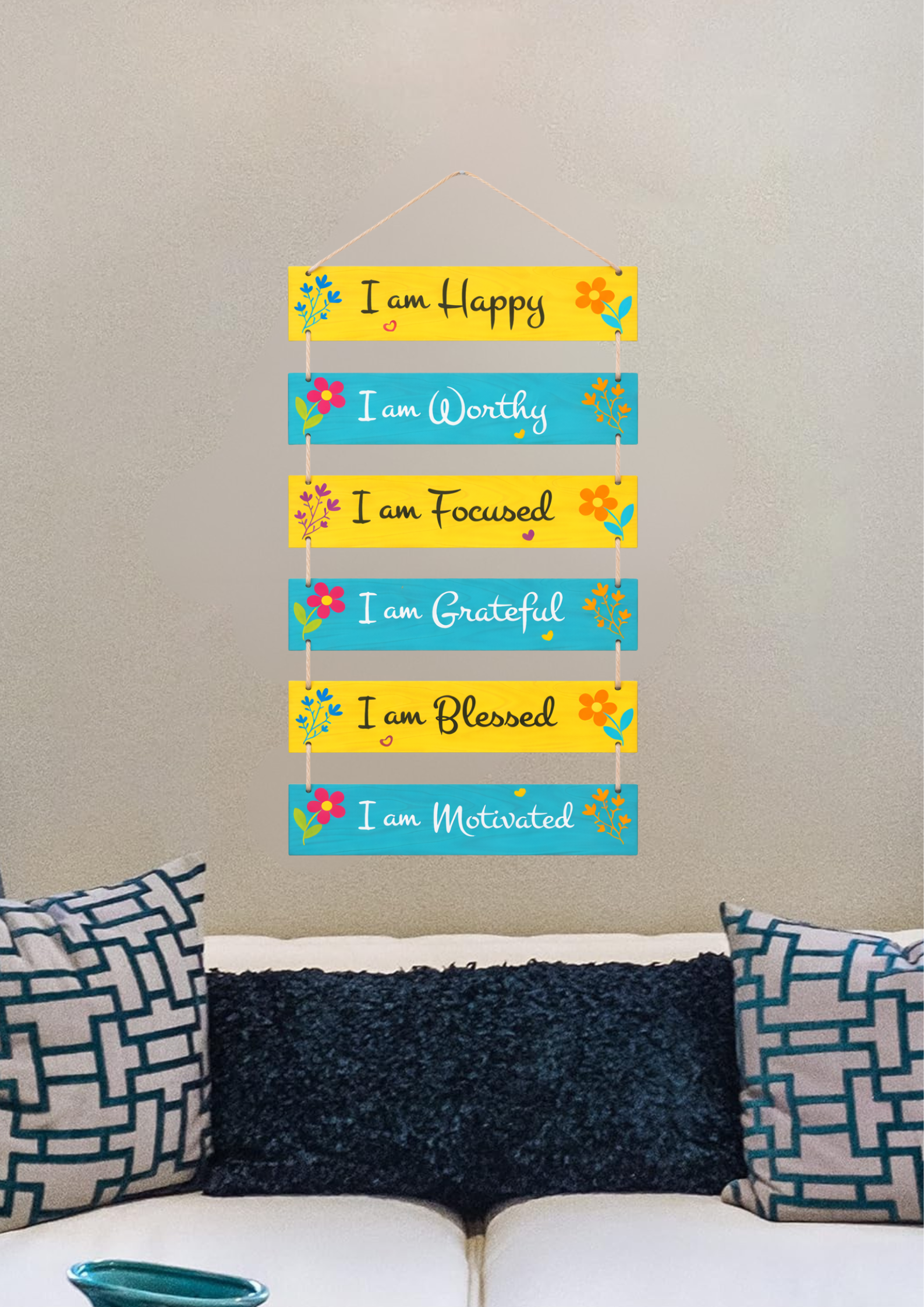 Quotes wall decor closeup detail