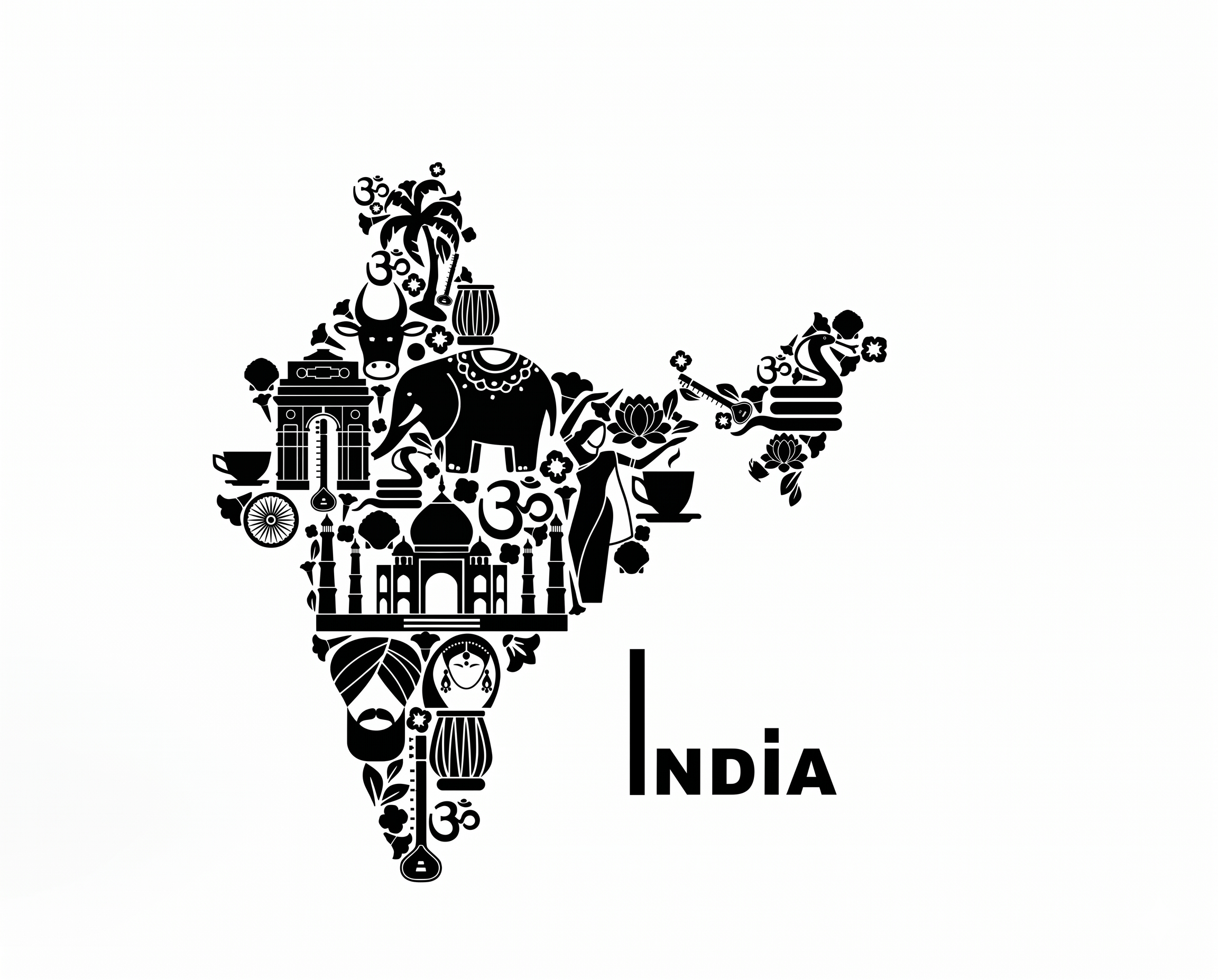 Map of India made from various icons on a white background