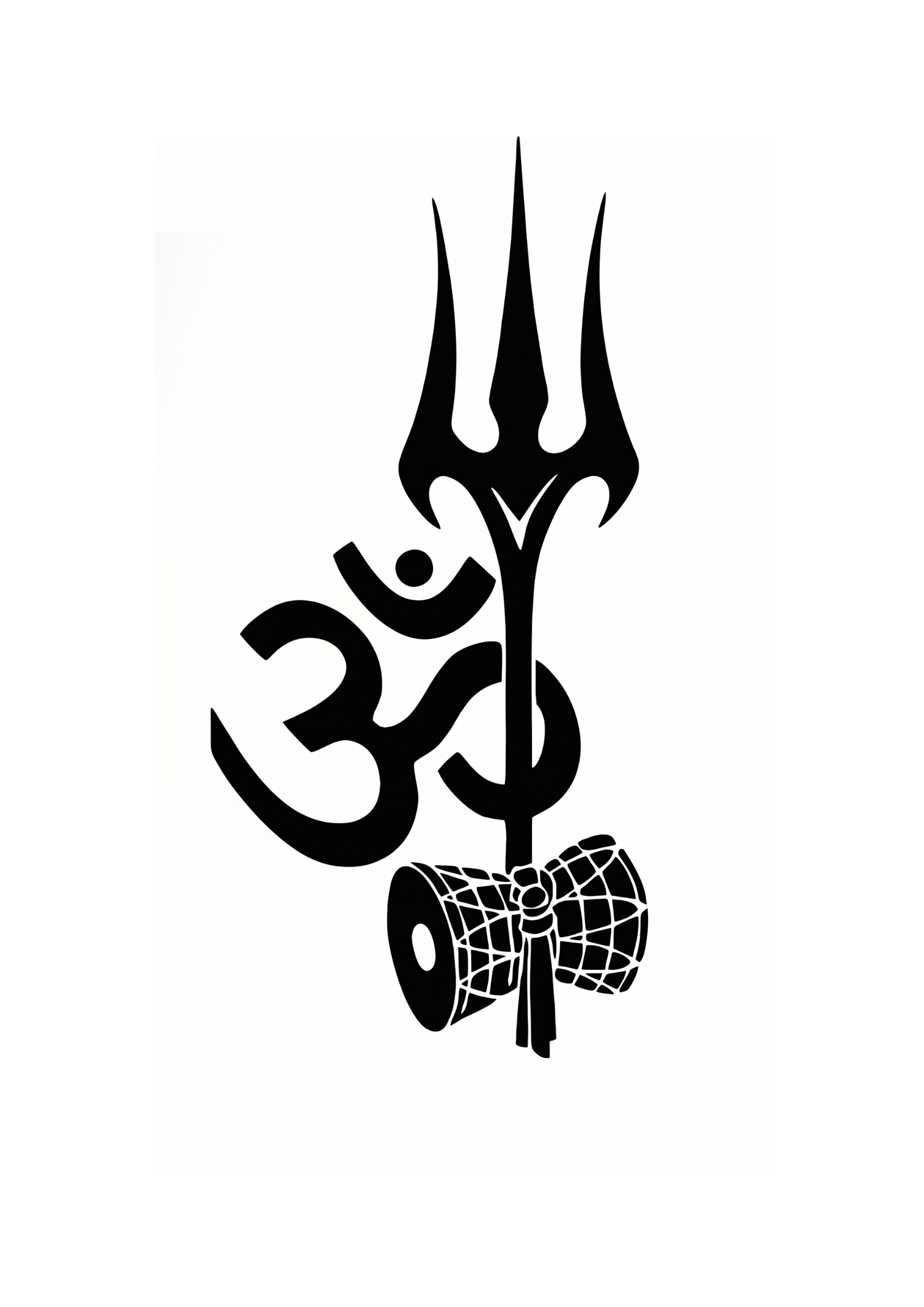 Black trident with Om symbol on a white background