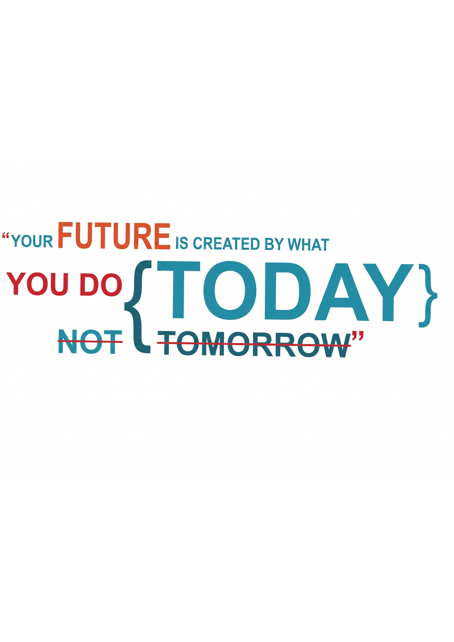 Motivational quote about future creation by actions today on a white background