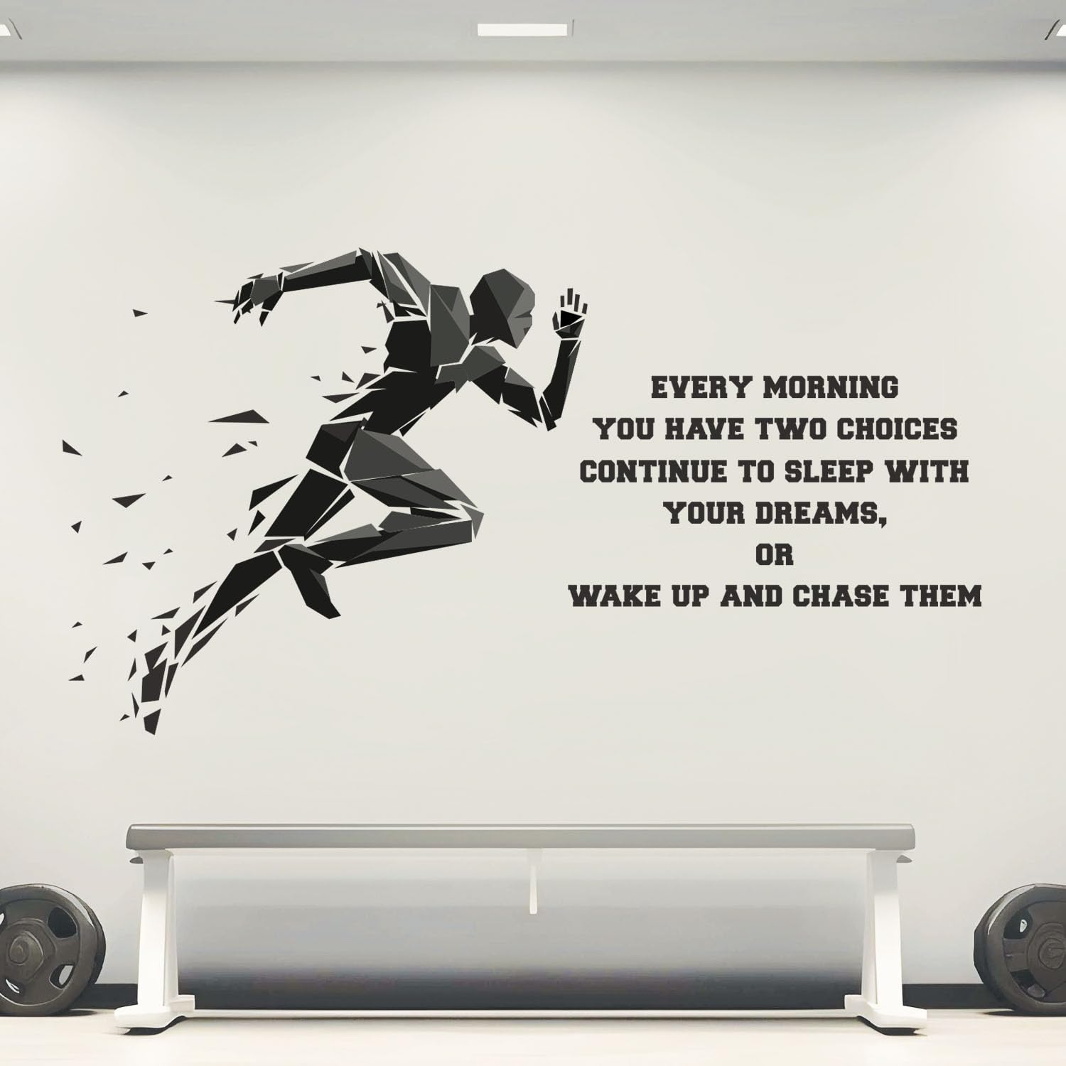 Wall Sticker of a running person with a motivational quote in a gym setting.