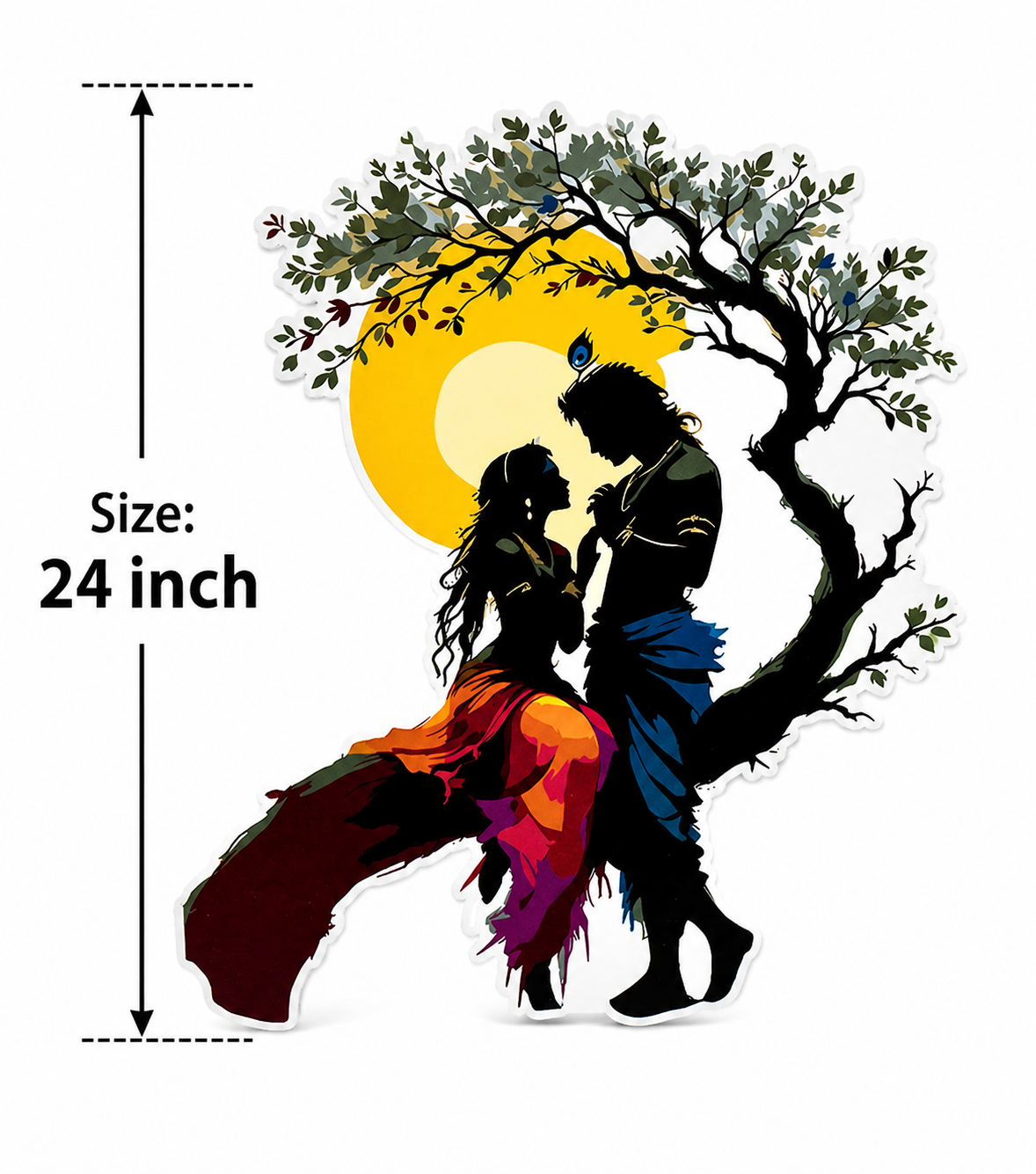 Silhouette of Radha Krishna under a tree with a size label indicating 24 inches.