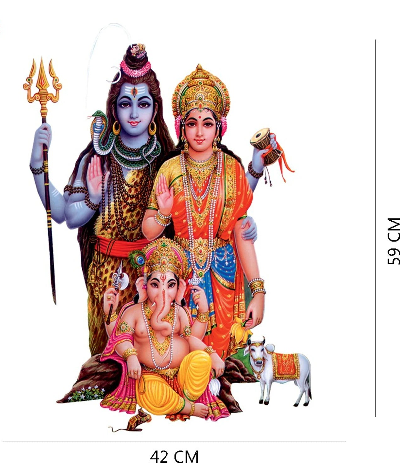 Decorative panel with Shiv Parivar wall art featuring Lord Shiva, Goddess Parvati, and Lord Ganesha with dimensions 