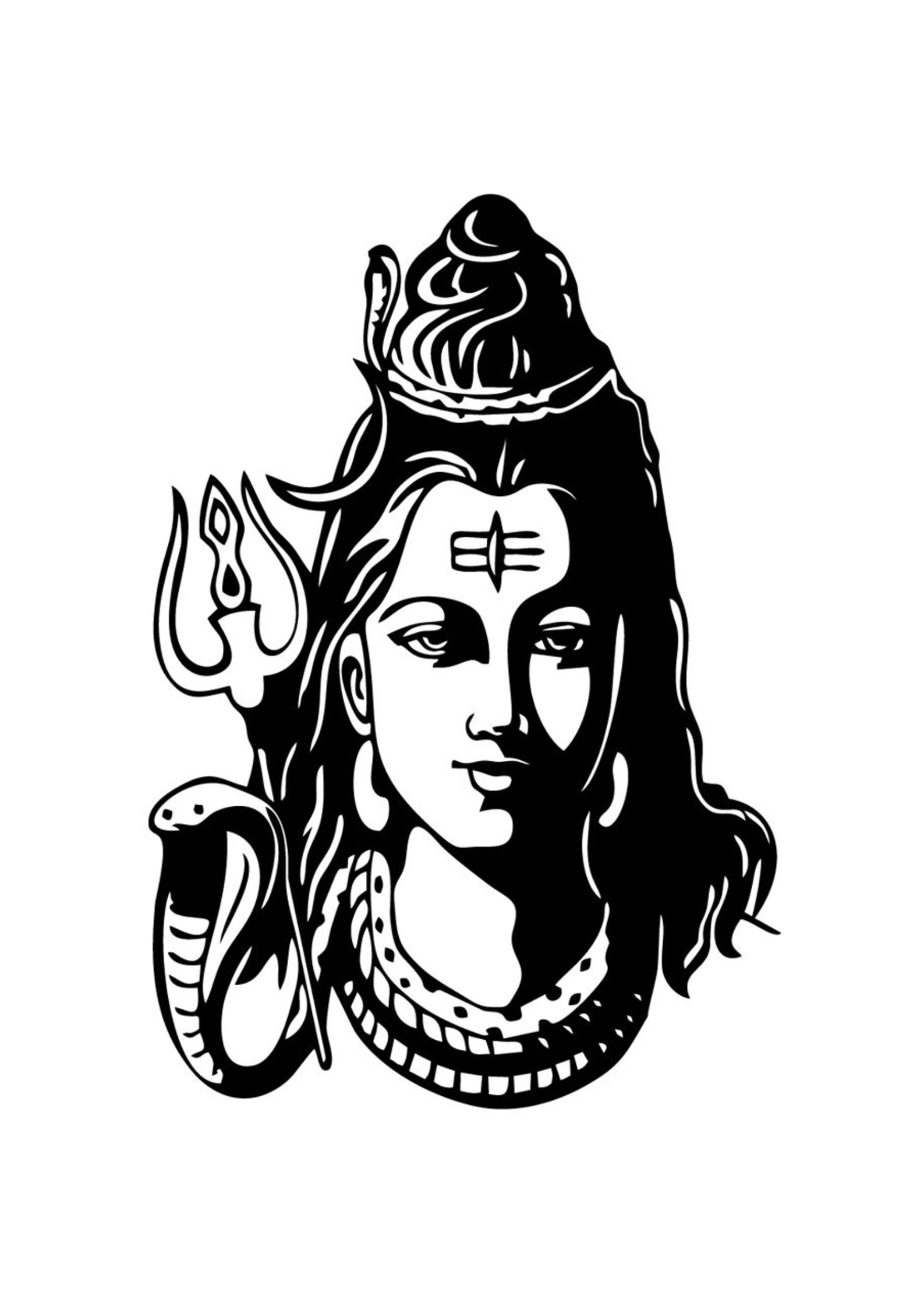 Black  illustration of Shiva with a snake and trident on a white background