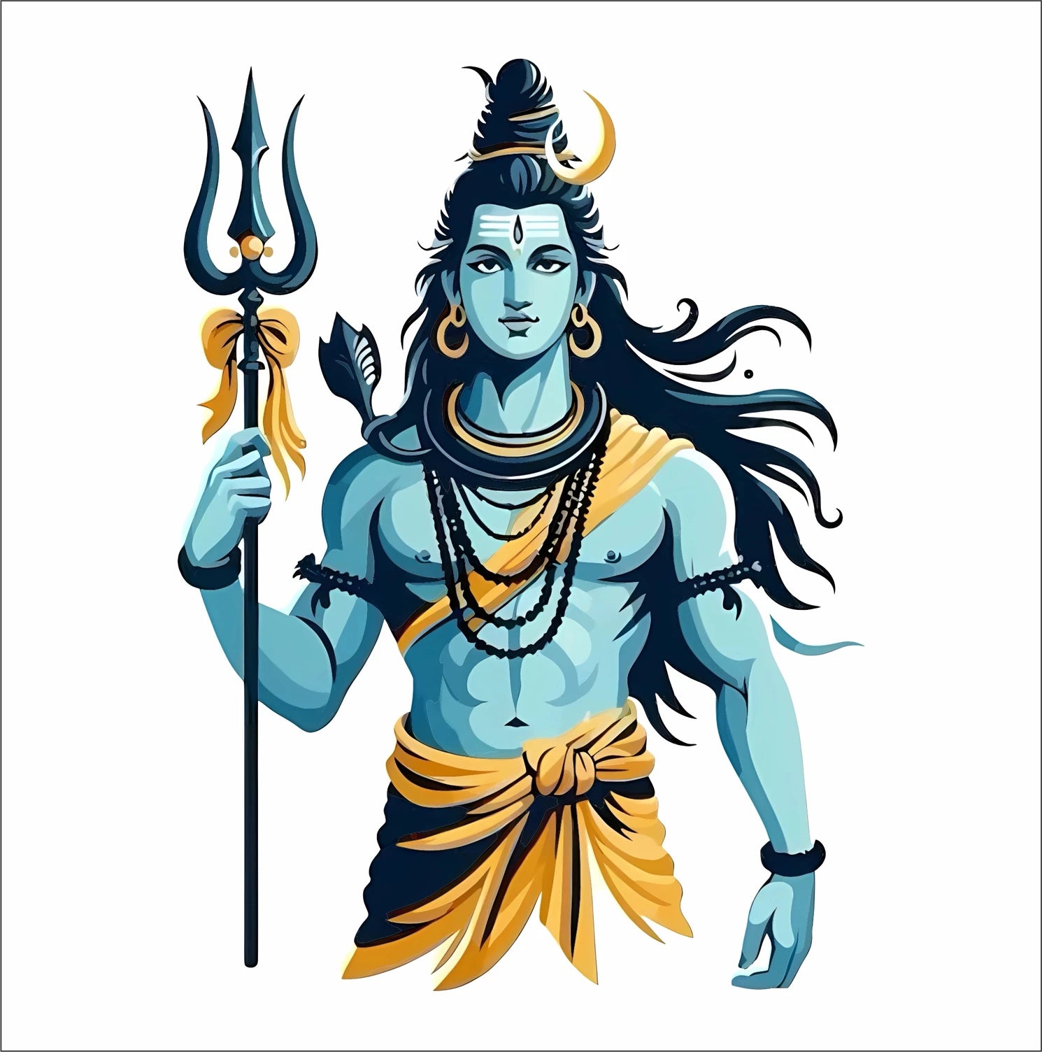 Illustration of a Shiva holding a trident on a white background