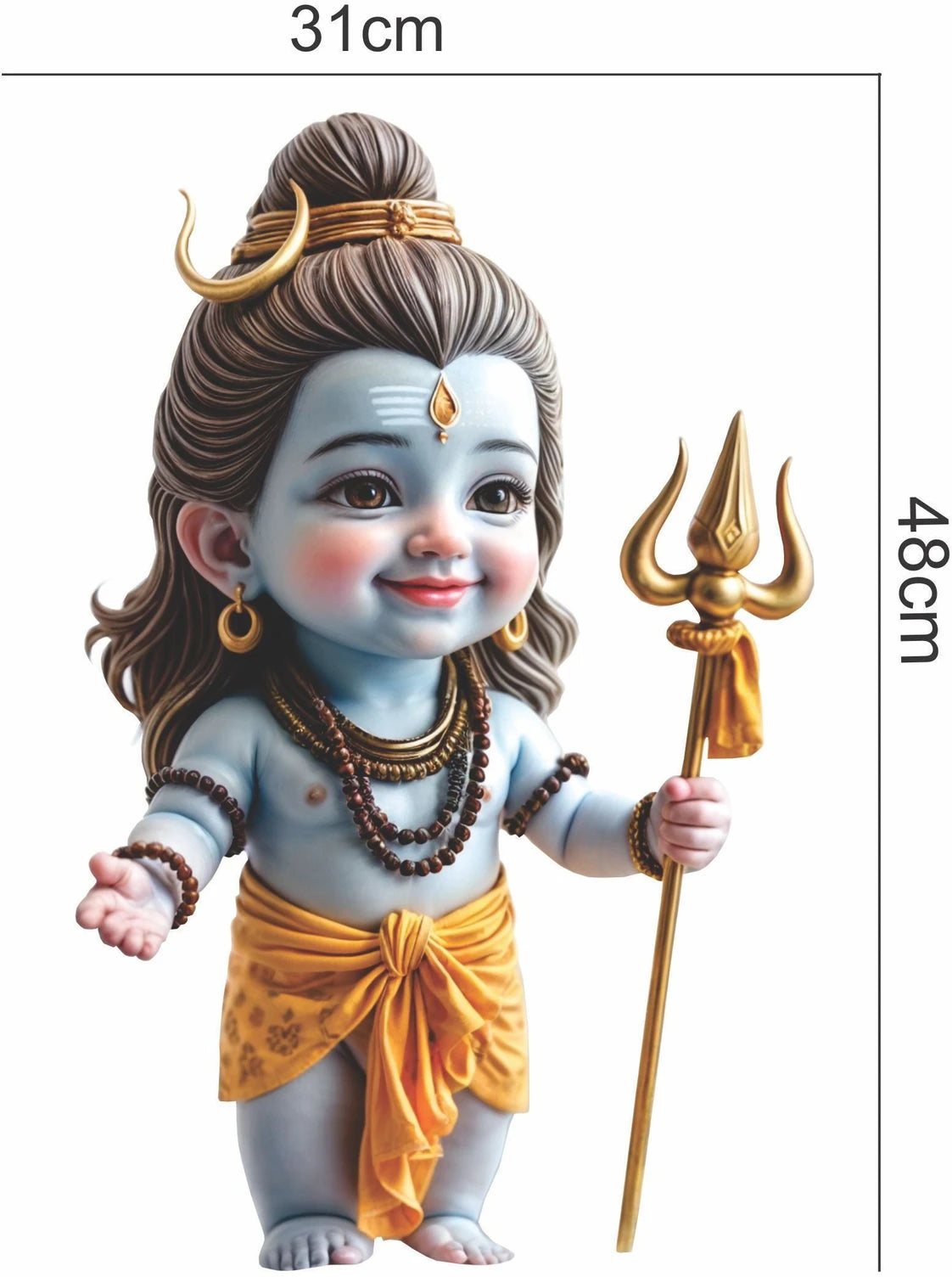 Mahadev holding a trident with measurements on a white background