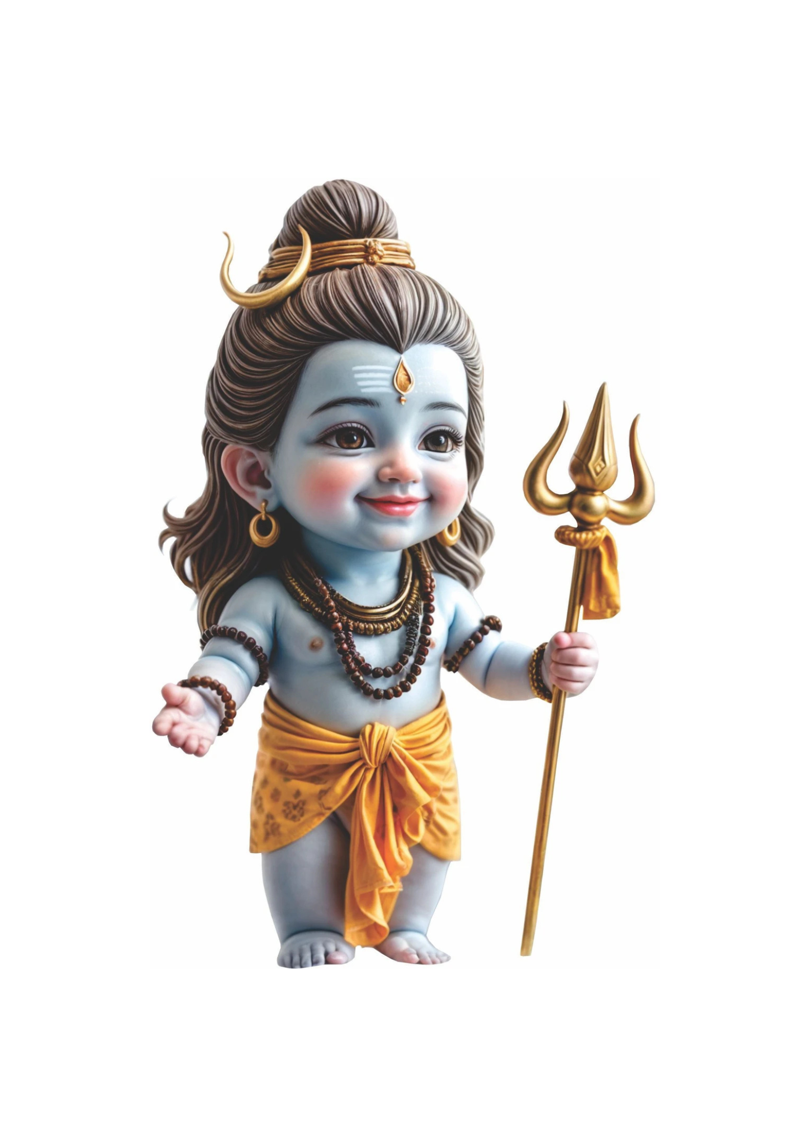 Statue of a child Mahadev holding a trident on a white background
