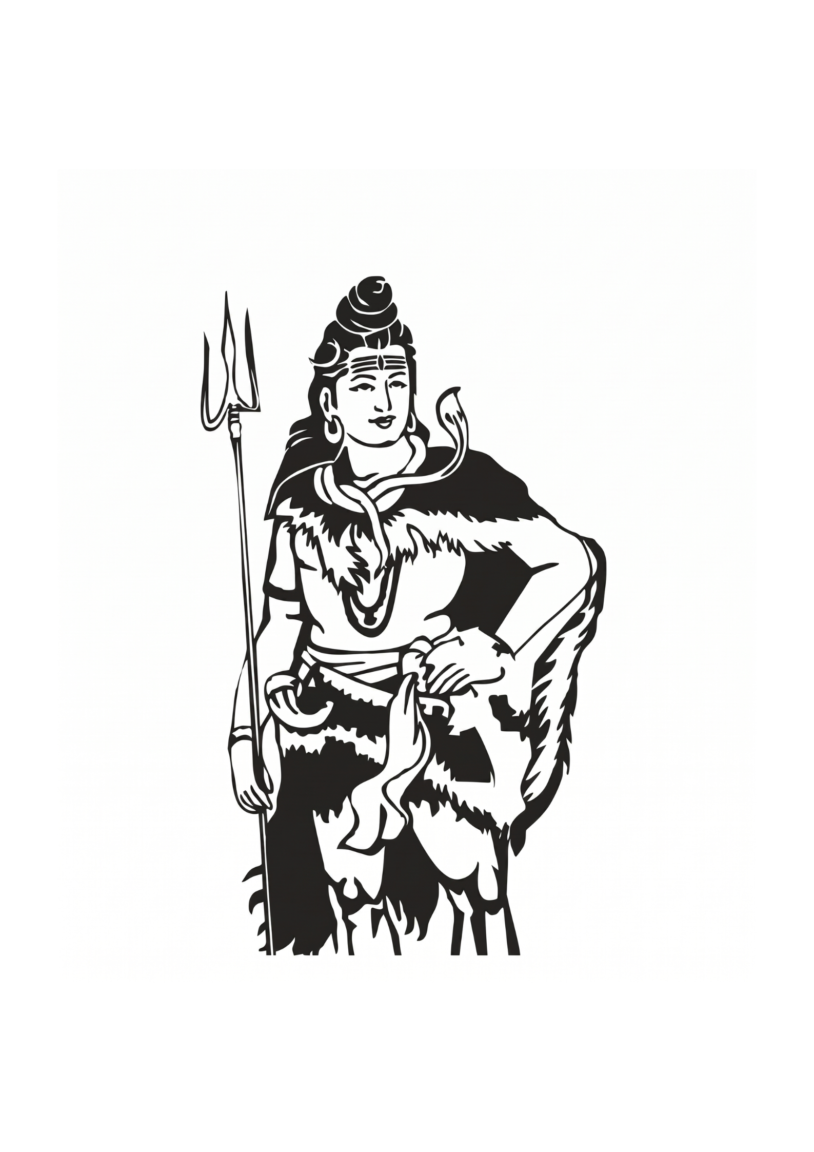 Black illustration of Mahadev holding a trident on a white background