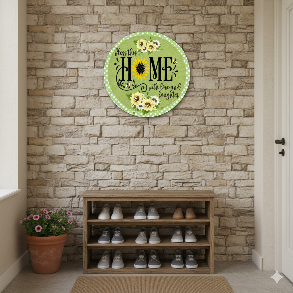 Floral Welcome Home wall decor closeup detail