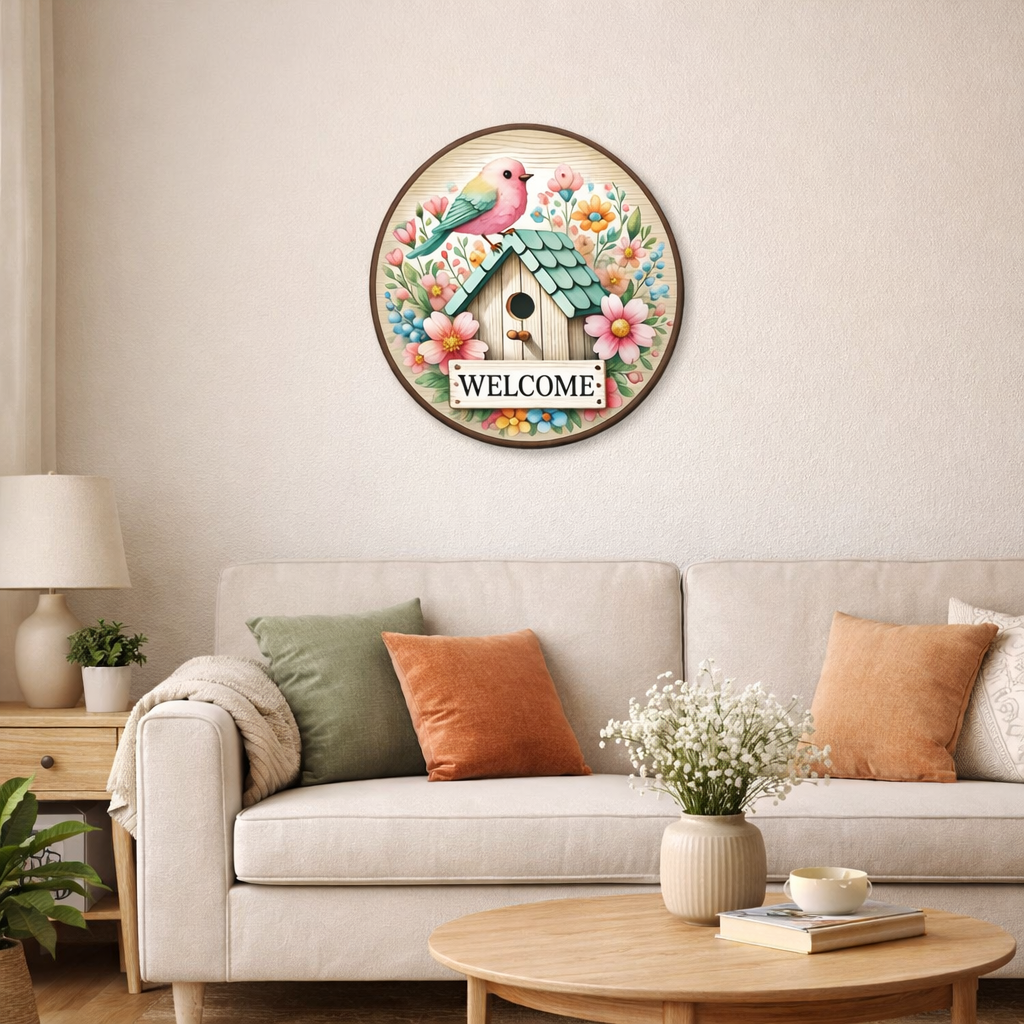 Welcome Home wall decor displayed in Living room