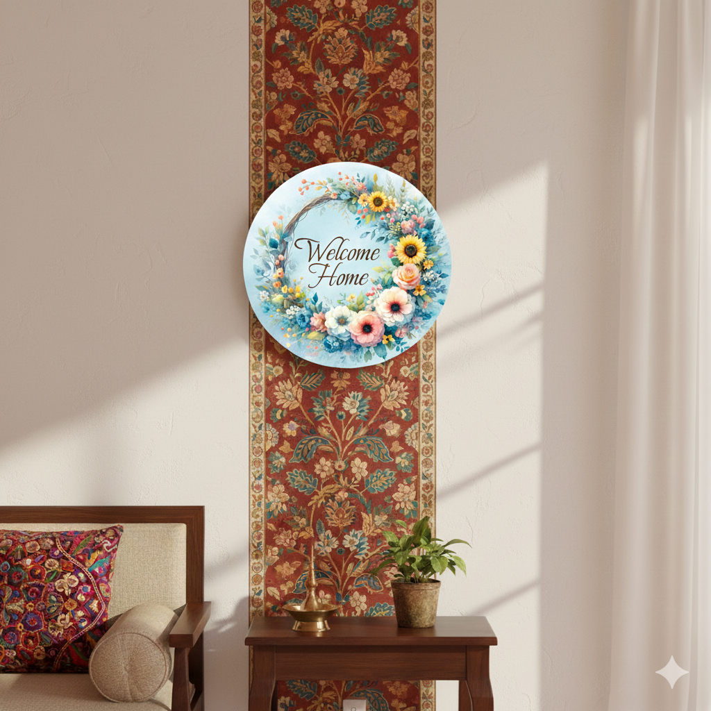 Welcome wall decor closeup detail