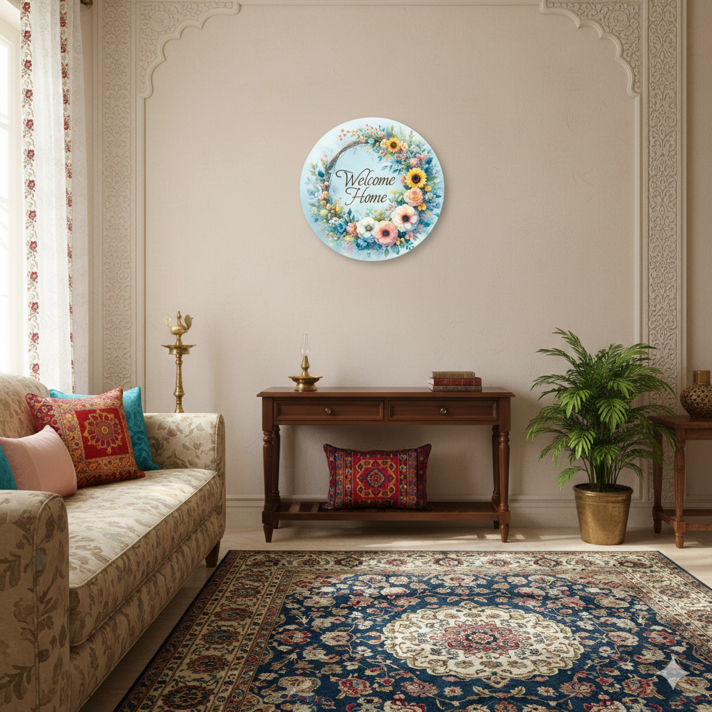 Welcome wall decor displayed in Living Room 