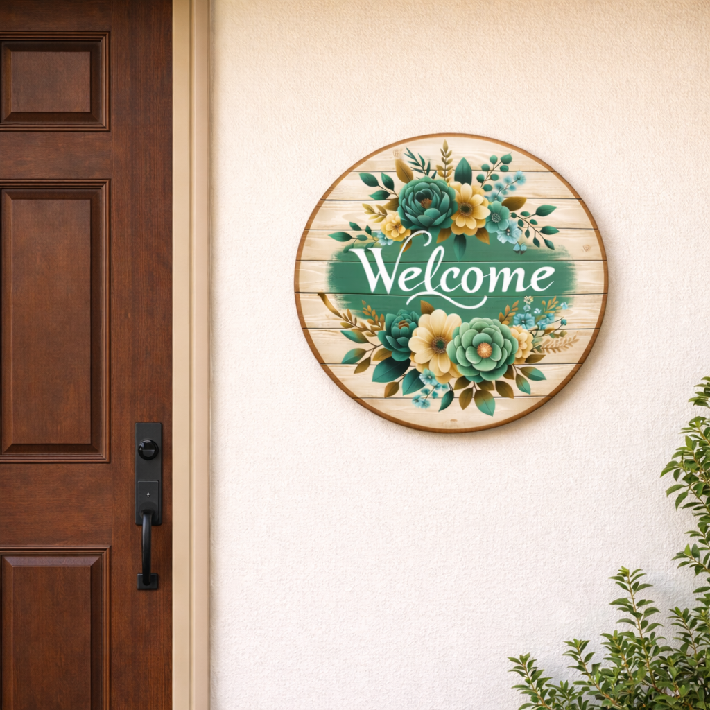Welcome wall decor closeup detail
