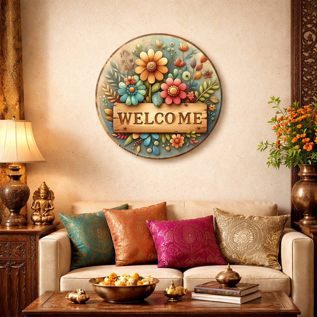 Welcome wall decor closeup detail