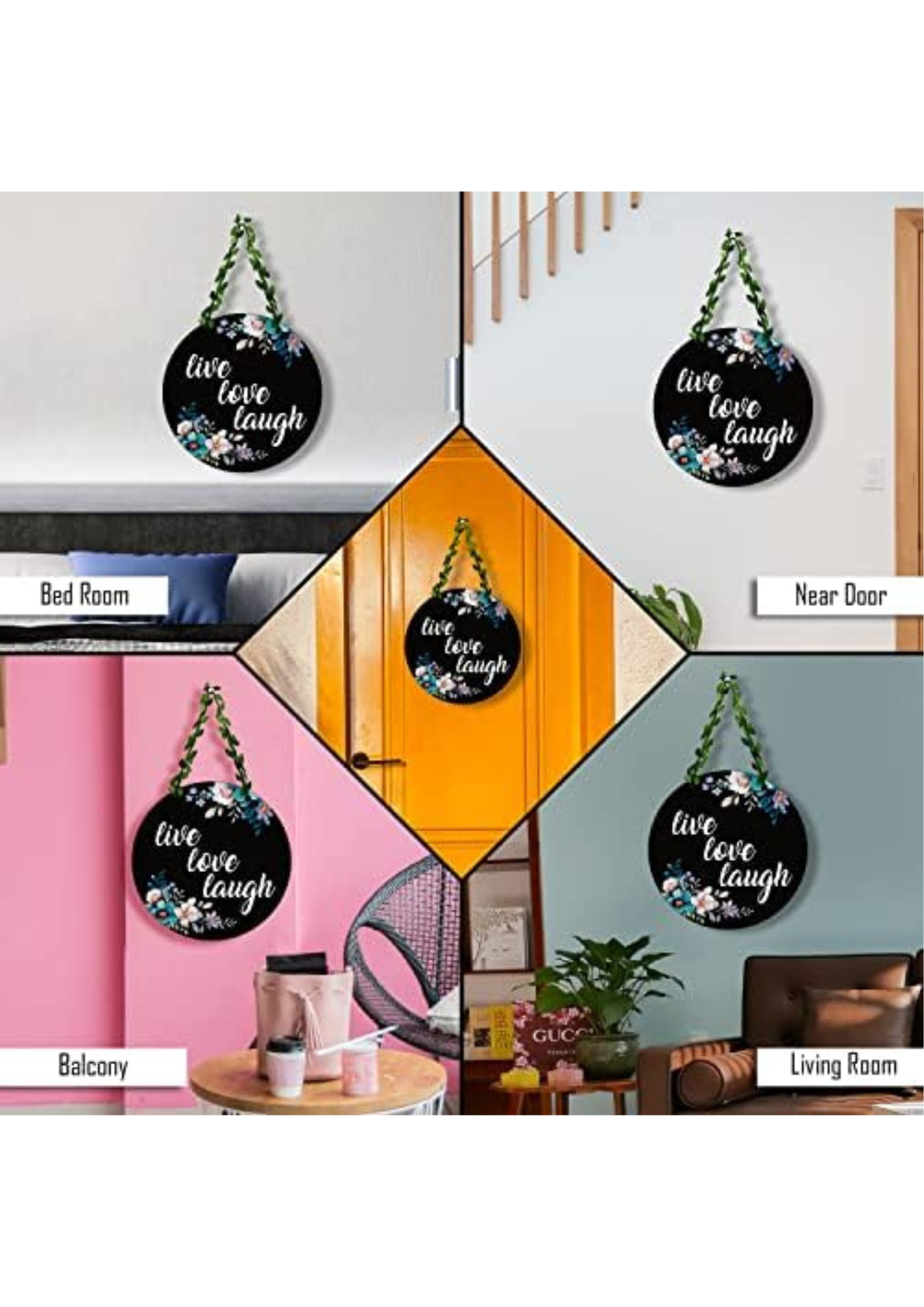 well being wall decor displayed in Living room 