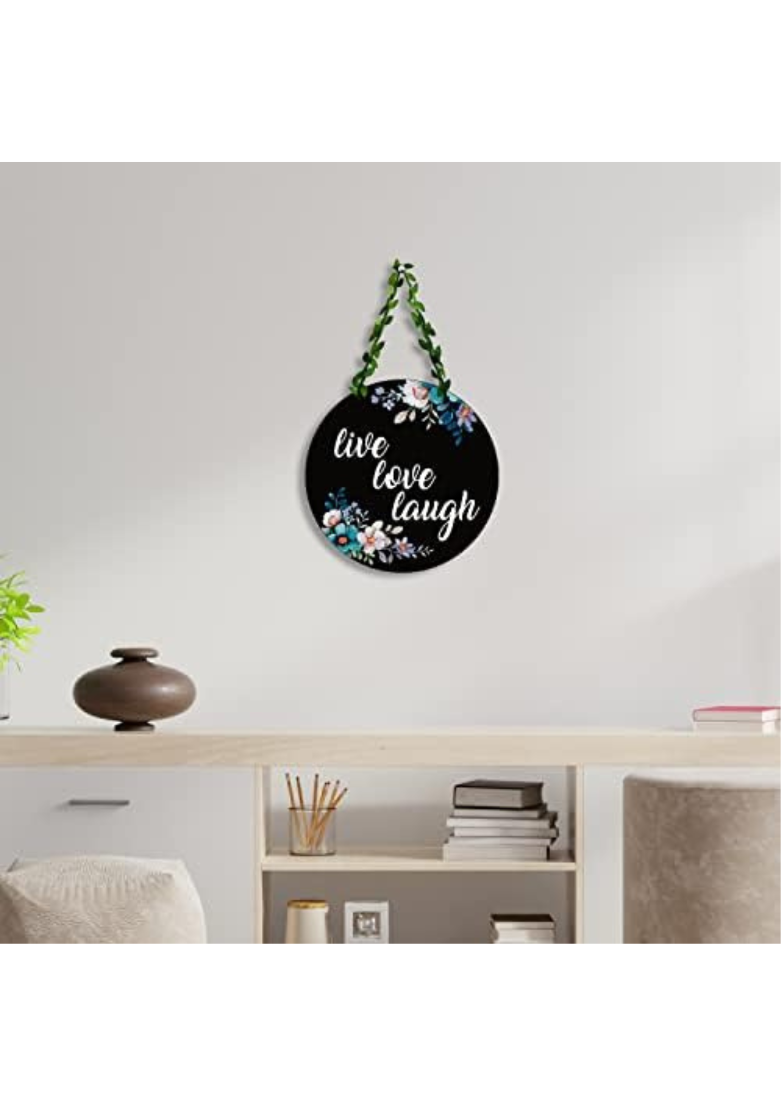 well being wall decor displayed in Living room 