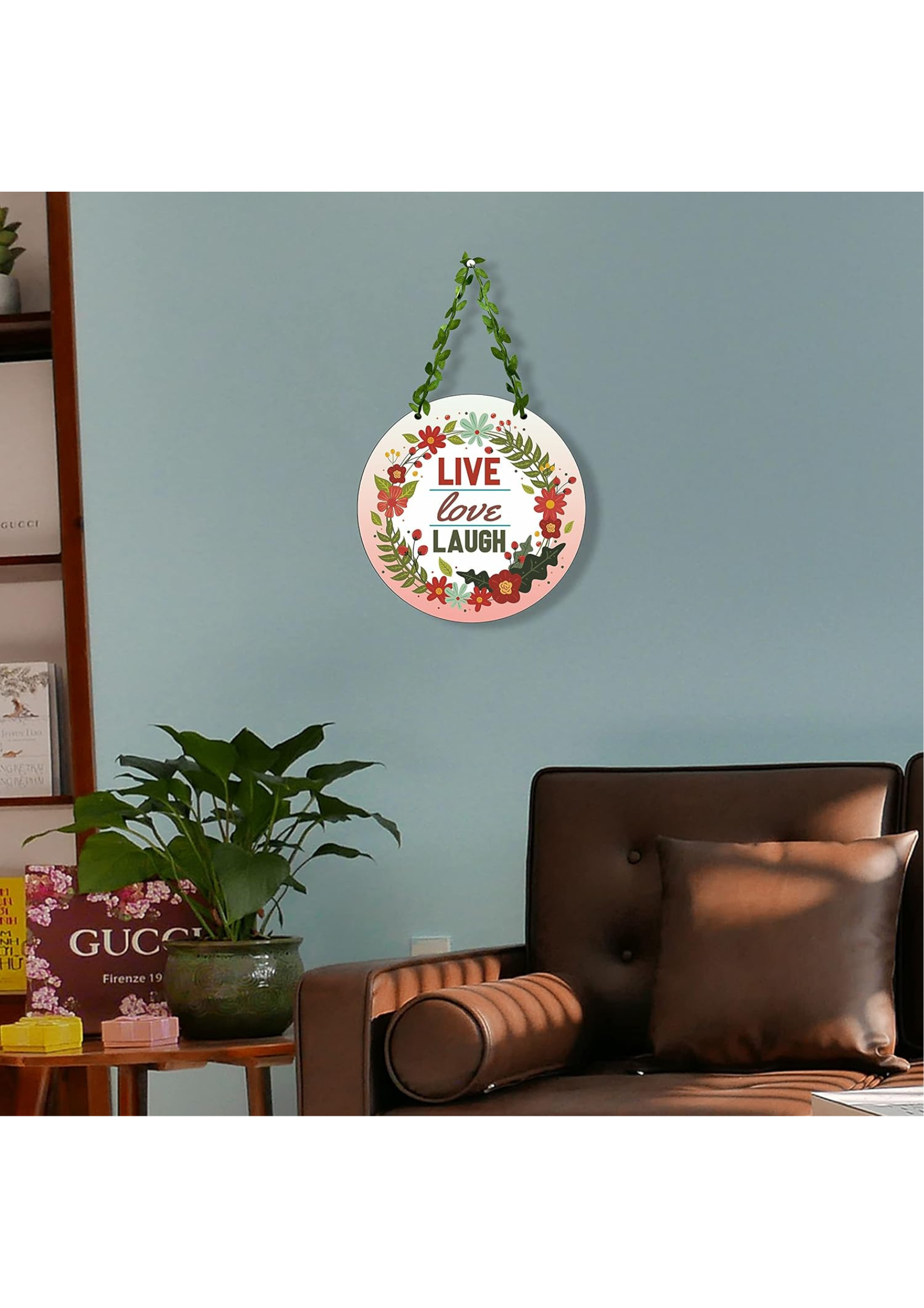 well being wall decor displayed in Living room 