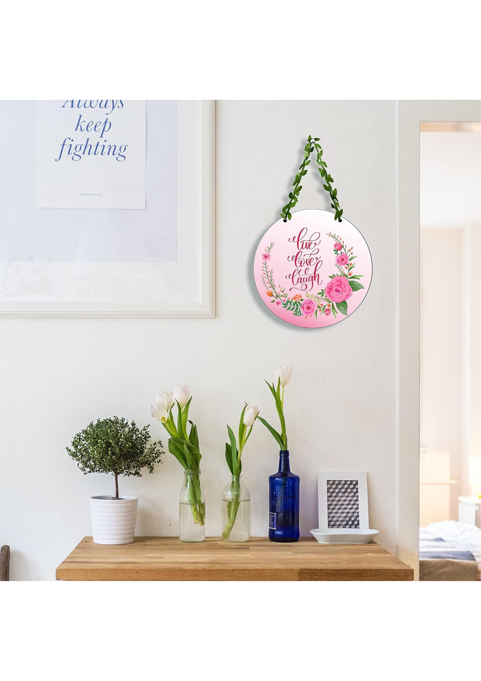 well being wall decor displayed in Living room 