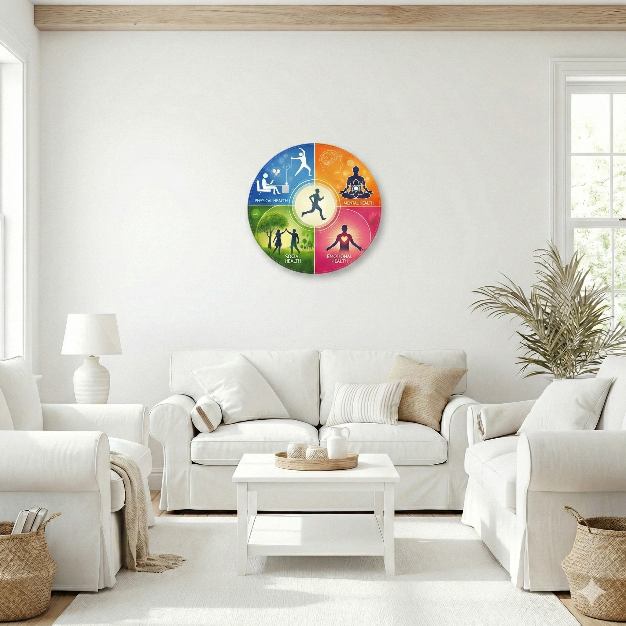 well being wall decor displayed in Living room 