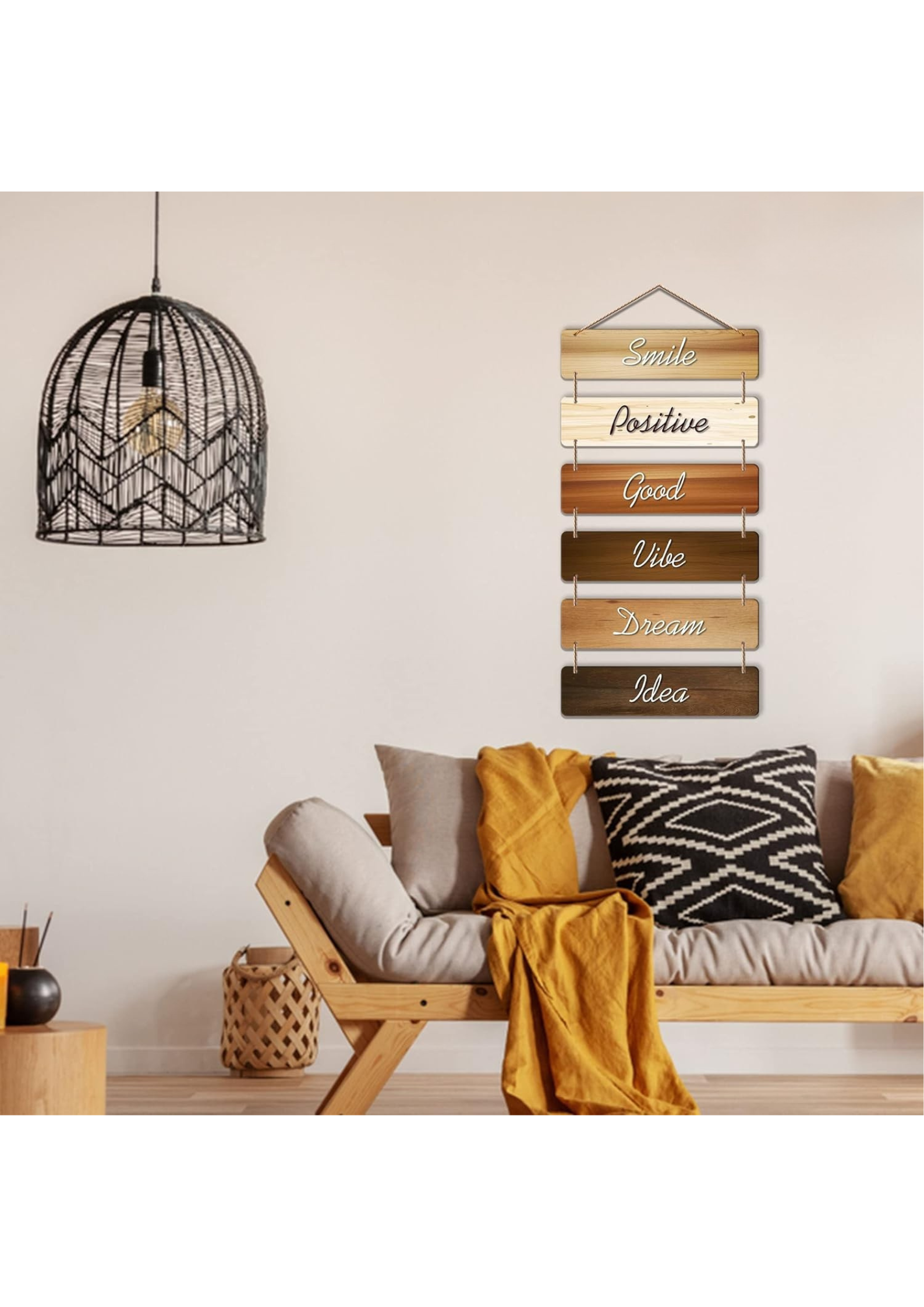 well being wall decor displayed in Living room 