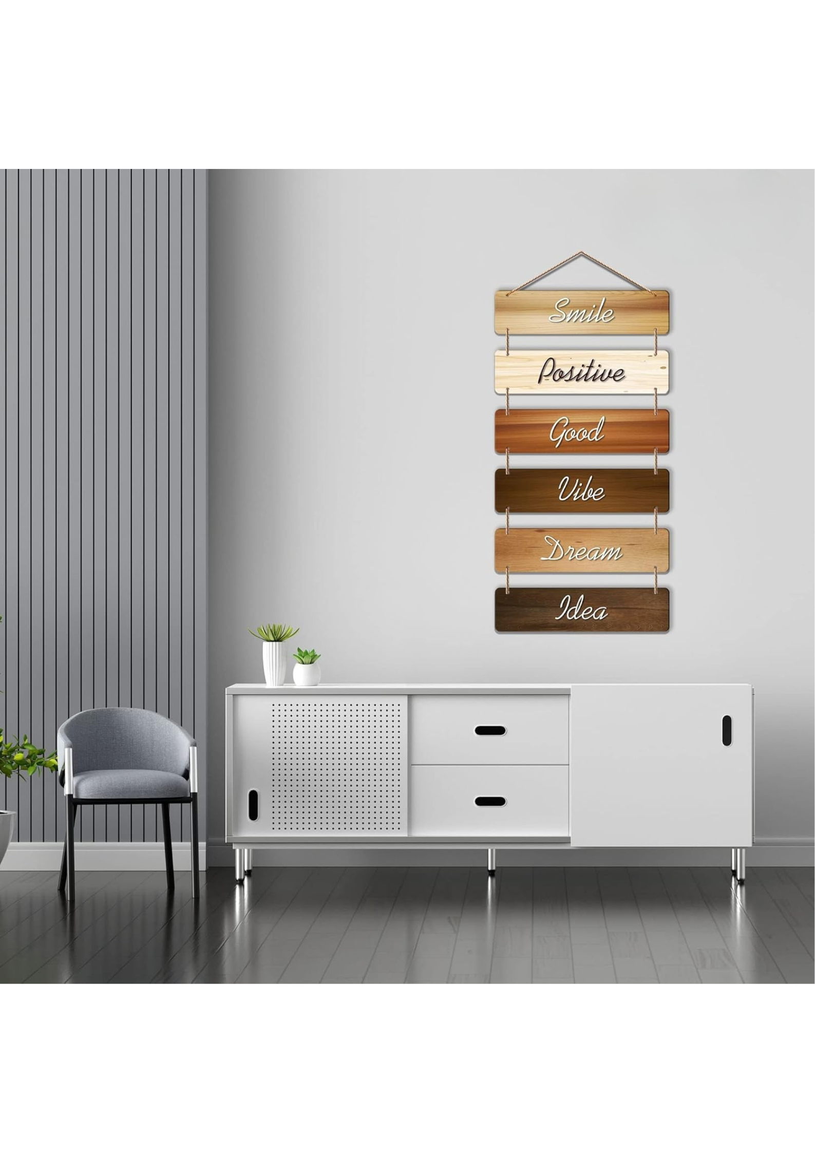 well being wall decor displayed in Living room 