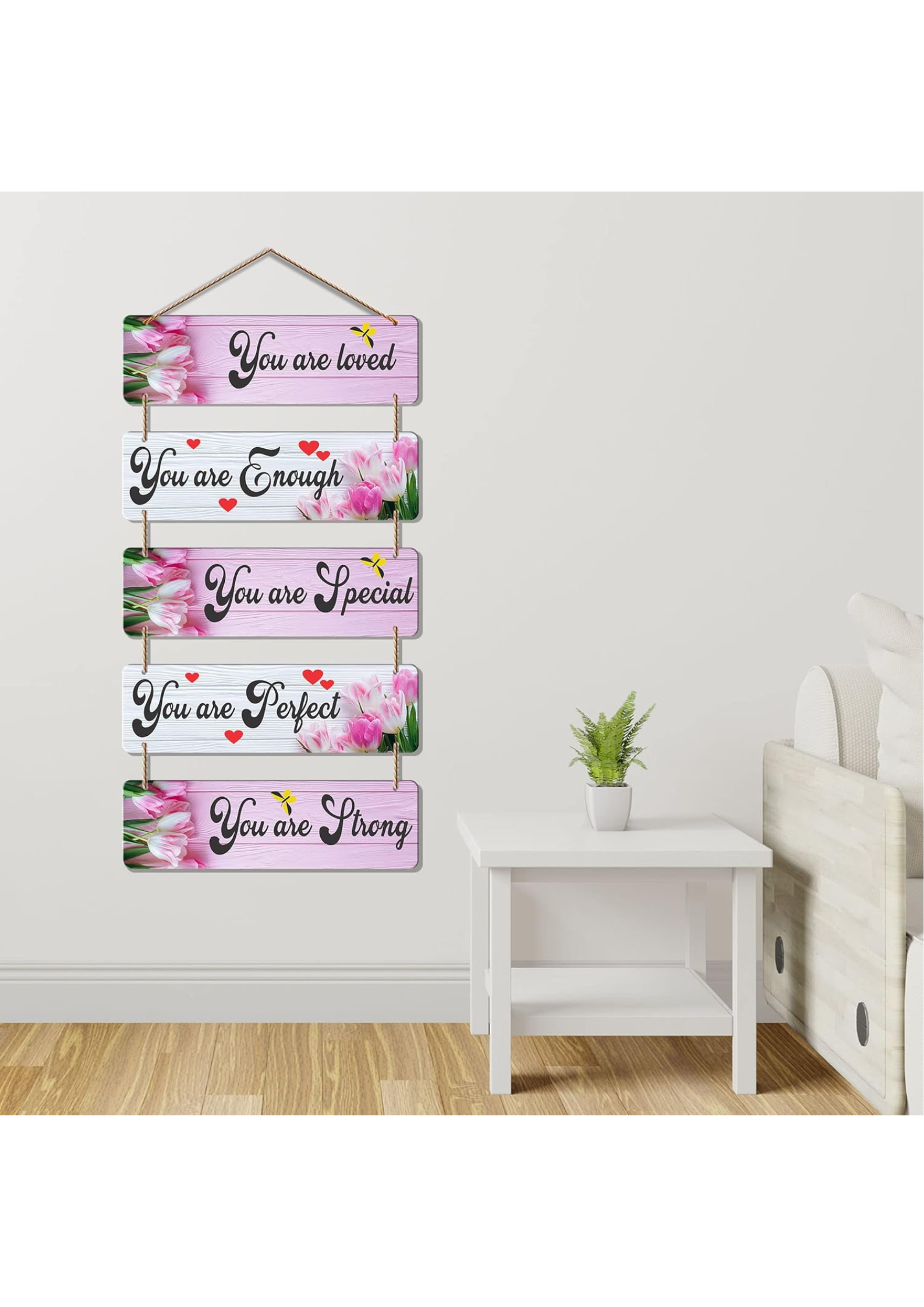 well being wall decor displayed in Living room 