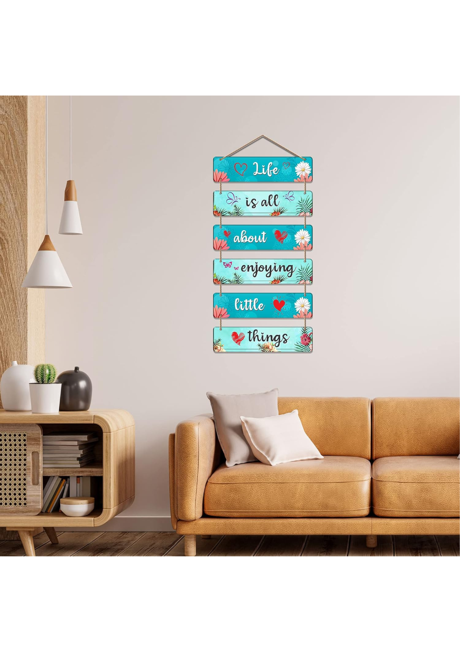 well being wall decor displayed in Living room 