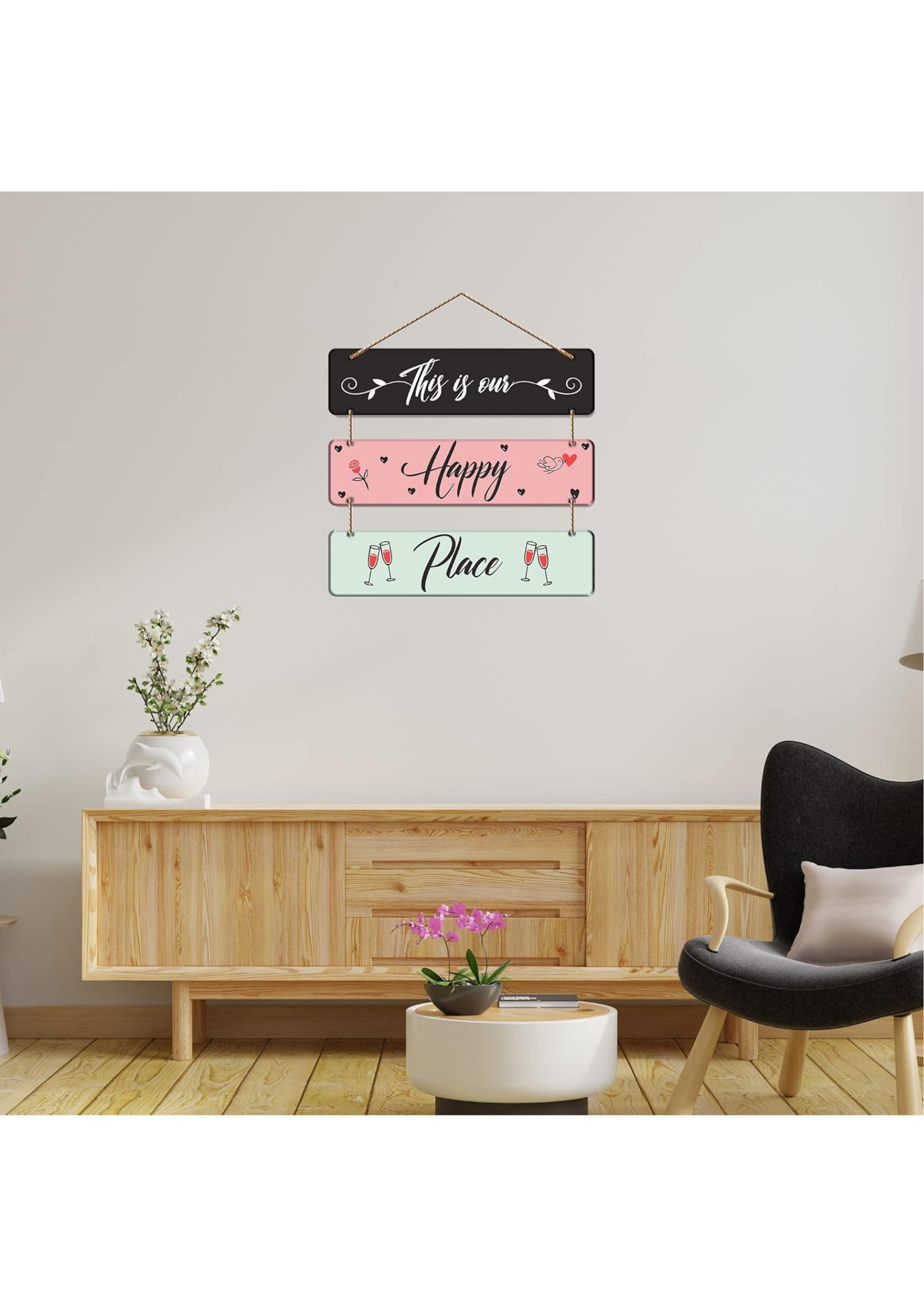 well being wall decor displayed in Living room 