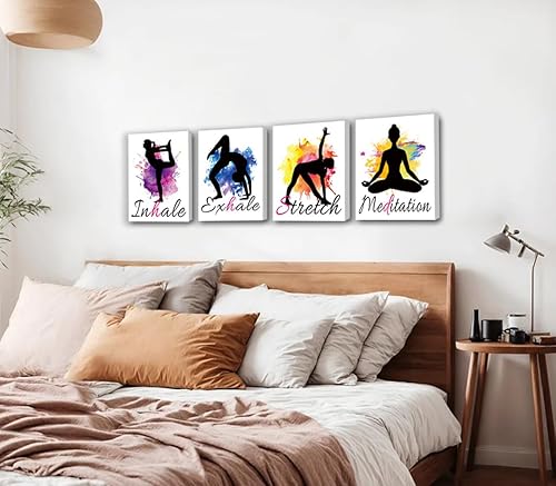 Yoga and Meditation Silhouette Set of 4 | 12x12 Inches | For Yoga Studio/Gym/Living Room/Bedroom