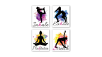 Four wall art prints with silhouettes of a person in various poses and motivational phrases on a white background.