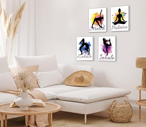 Yoga and Meditation Silhouette Set of 4 | 12x12 Inches | For Yoga Studio/Gym/Living Room/Bedroom