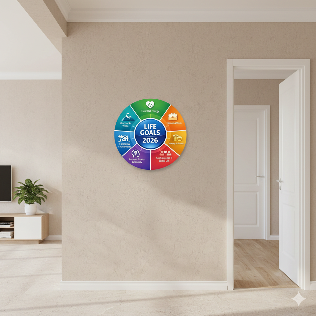 well being wall decor displayed in Living room 