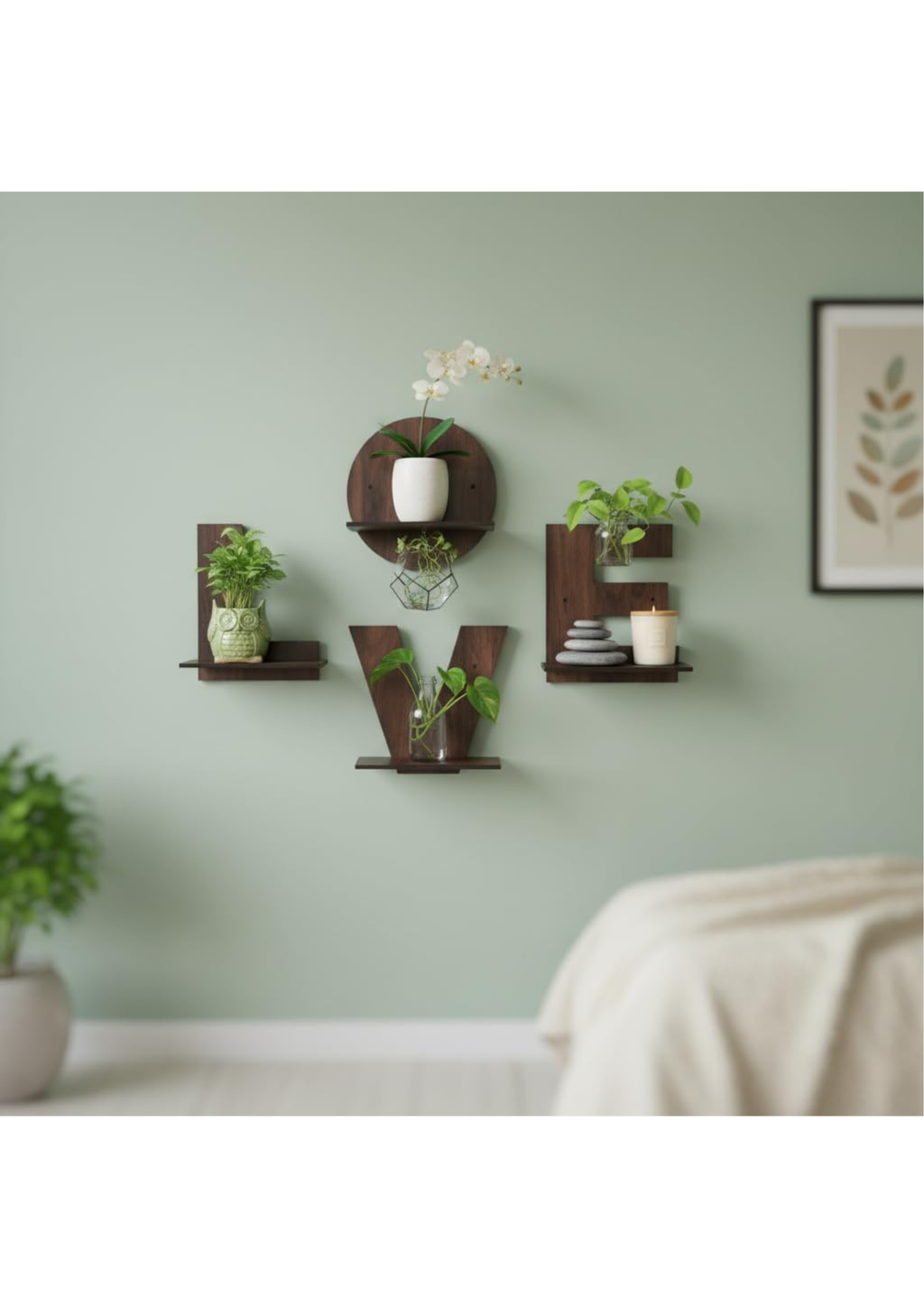 Wooden Wall Shelf wall decor closeup detail