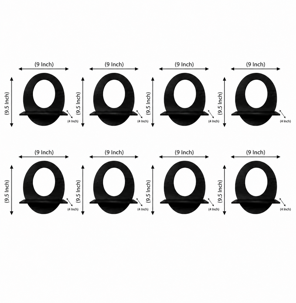 Illustrations of circular cutouts with dimensions labeled on a white background