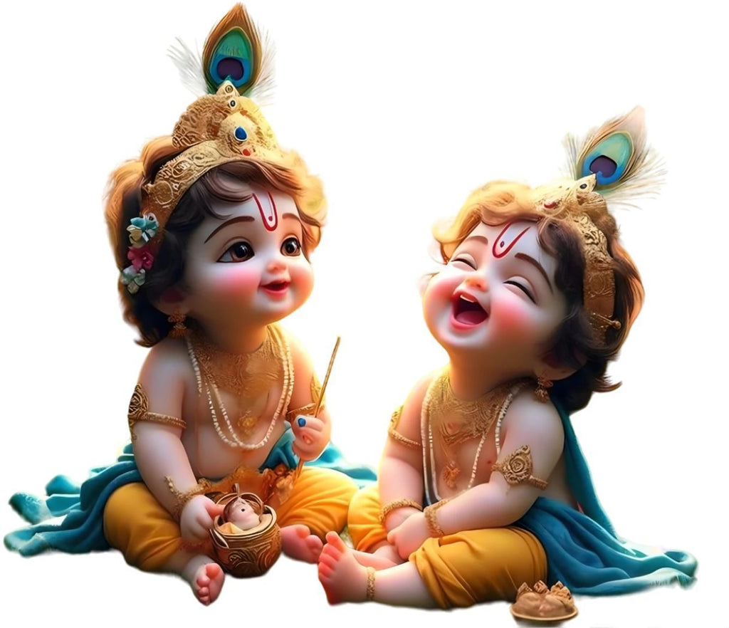 Divine Laughing Bal Krishna and Balarama Wall Sticker - Joyful Little Krishna Art (50x45 cm) Premium Kids' Room Spiritual Wall Decal for Living Room, Nursery, and Playful Home Decor
